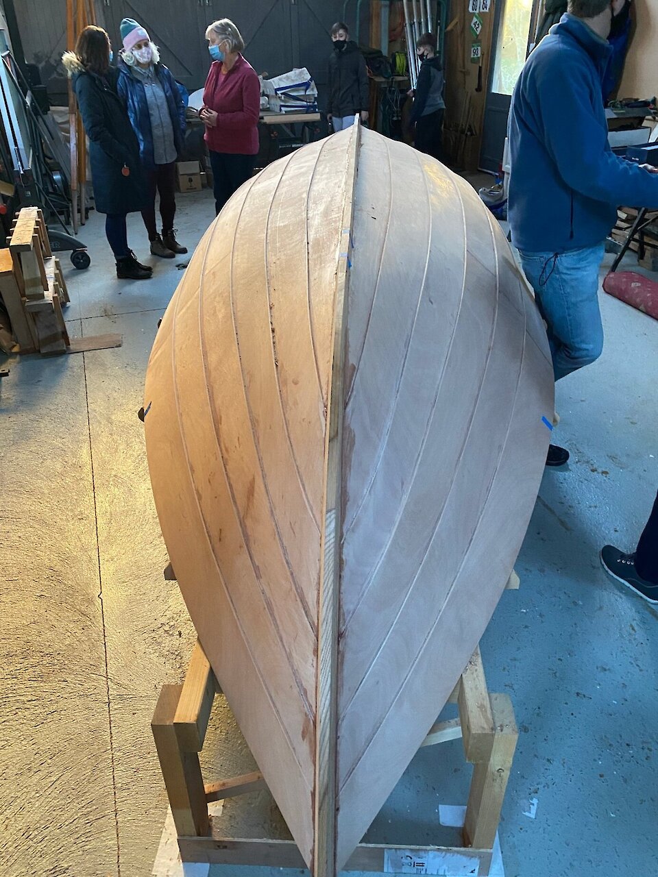 The hull on the building frame before she is turned